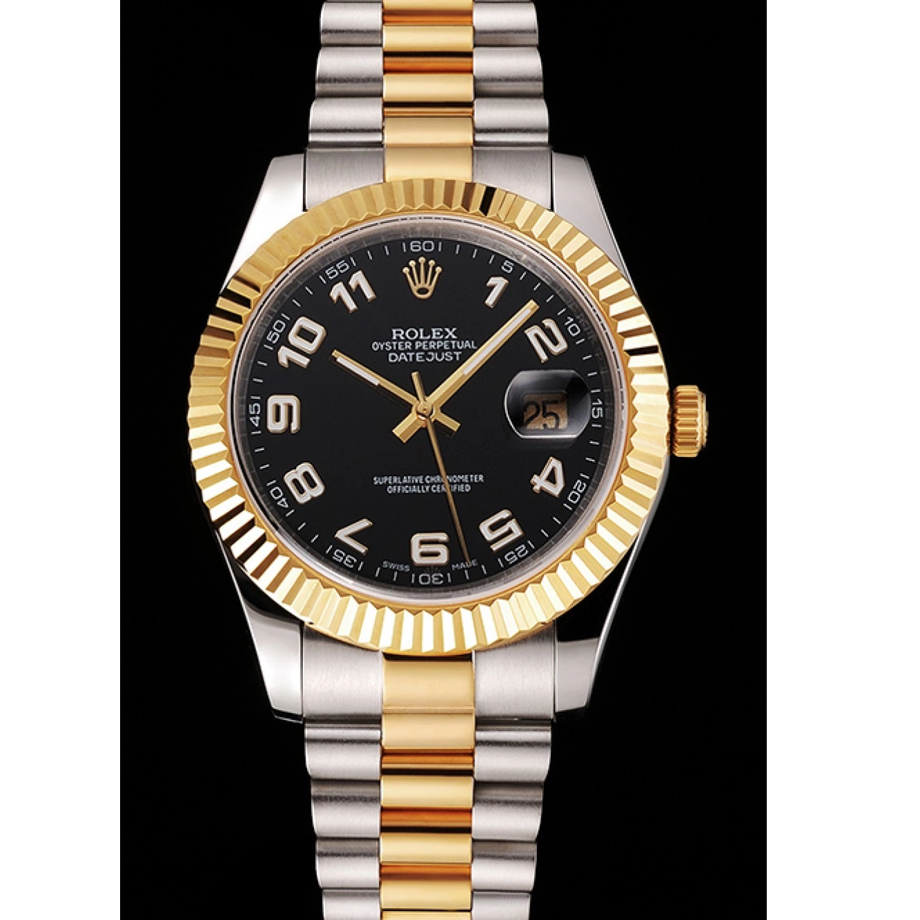 MiroTime 0824 Swiss Rolex Datejust Black Dial Gold Bezel Stainless Steel Case Two Tone Bracelet